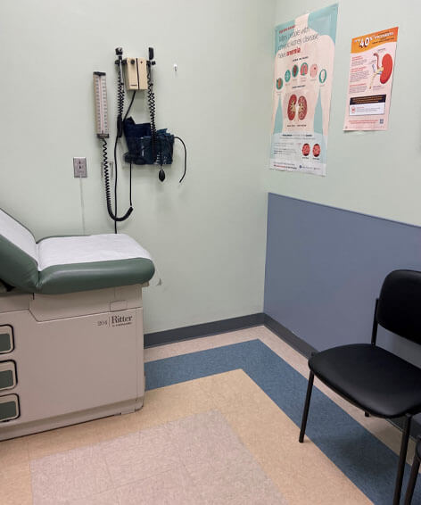 inside the treatment room of a kidney center