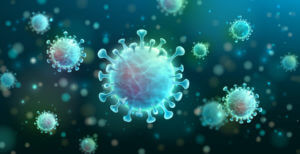 Vector of Coronavirus 2019-nCoV and Virus background with disease cells. COVID-19 Corona virus outbreaking and Pandemic medical health risk concept. Vector illustration eps 10